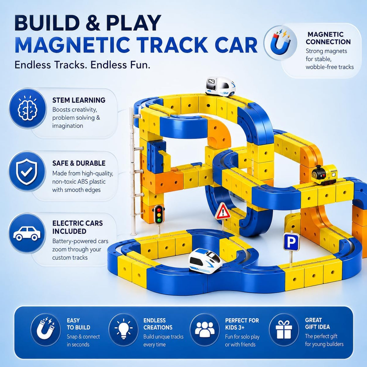 Magnetic Building Block Track Car Set for Kids