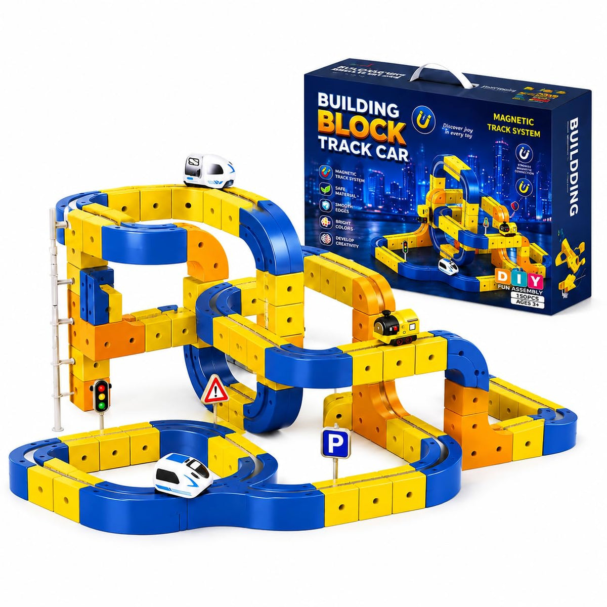 Magnetic Building Block Track Car Set for Kids