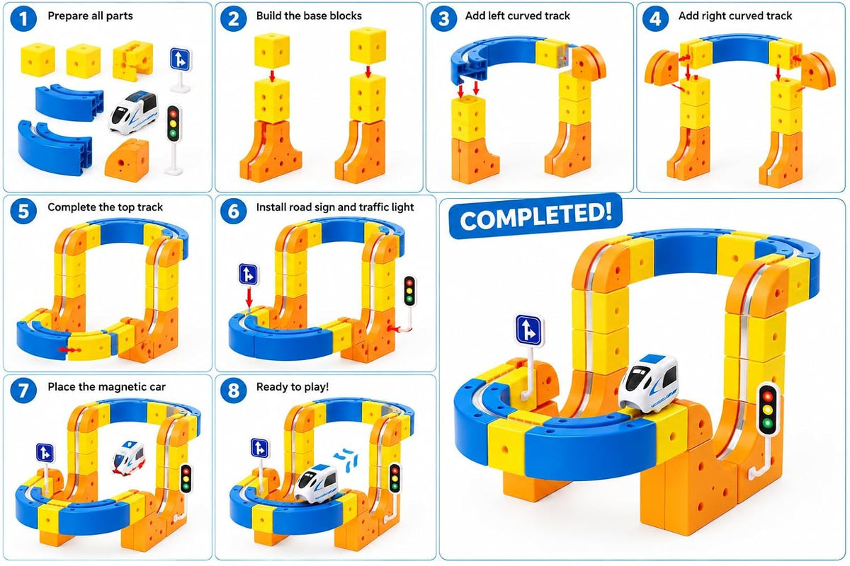 Magnetic Building Block Track Car Set for Kids