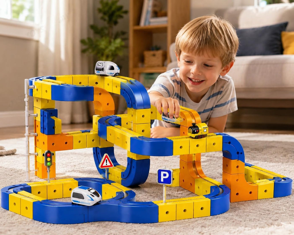 Magnetic Building Block Track Car Set for Kids