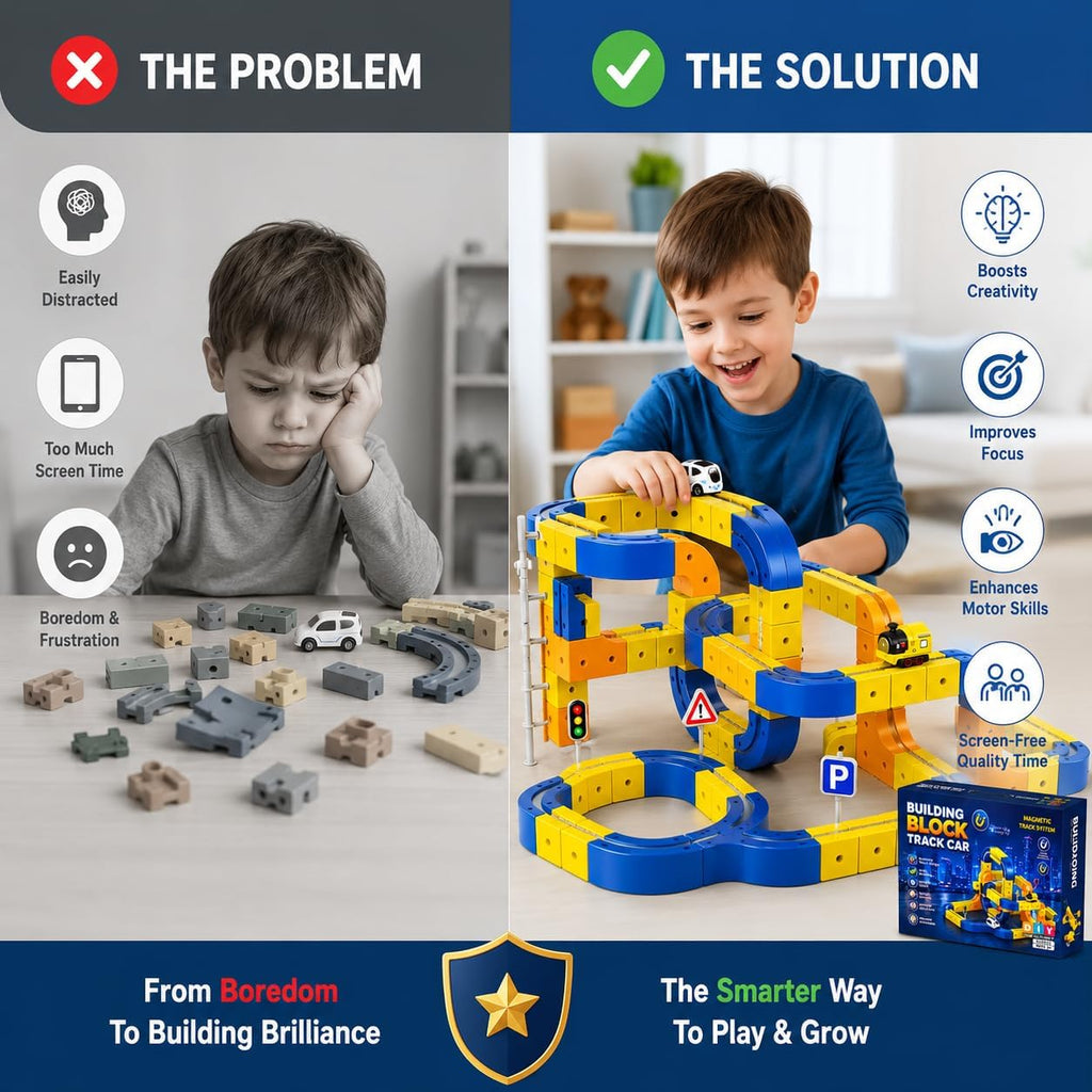 Magnetic Building Block Track Car Set for Kids