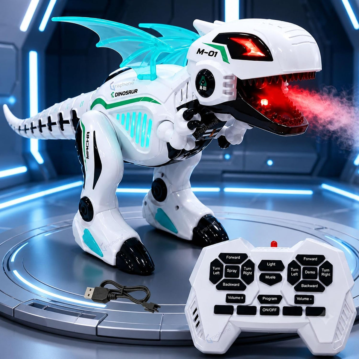 Robot Dinosaur Smoke Spray  LED Lights Sound Music