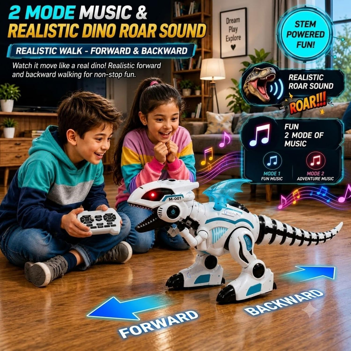 Robot Dinosaur Smoke Spray  LED Lights Sound Music