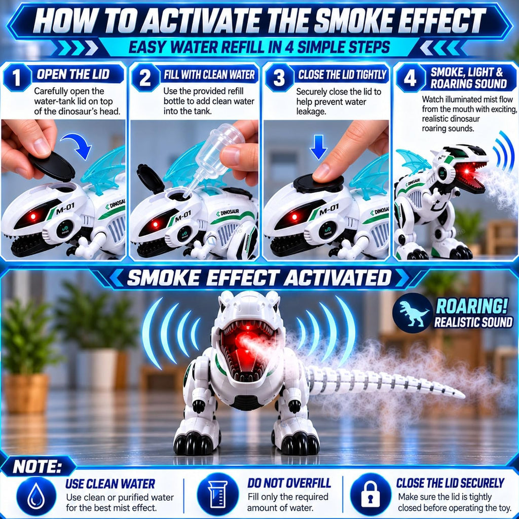 Robot Dinosaur Smoke Spray  LED Lights Sound Music