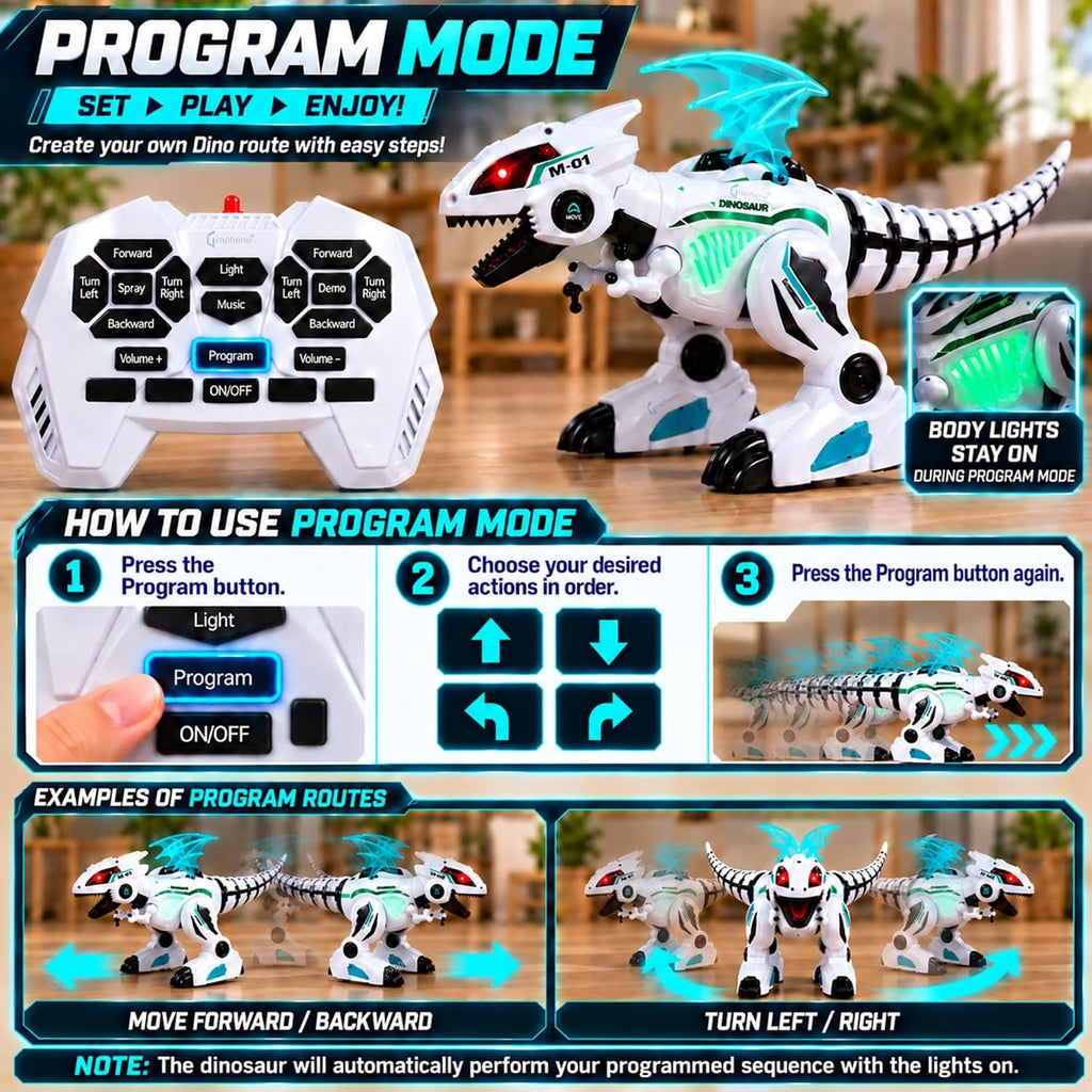 Robot Dinosaur Smoke Spray  LED Lights Sound Music