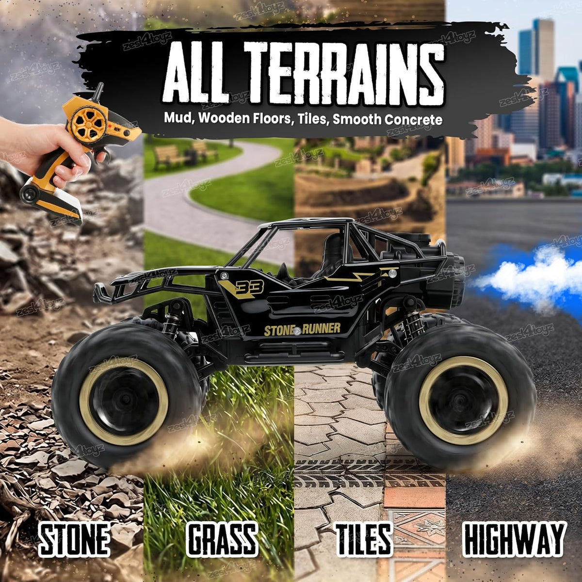 Rock Crawler Car with Smoke Offroader Rc Car High Speed 5 Functions 1:16 RC Car with Smoke Fog Styled Climbing Monster Truck Rechargeable Remote Control Car for Kids