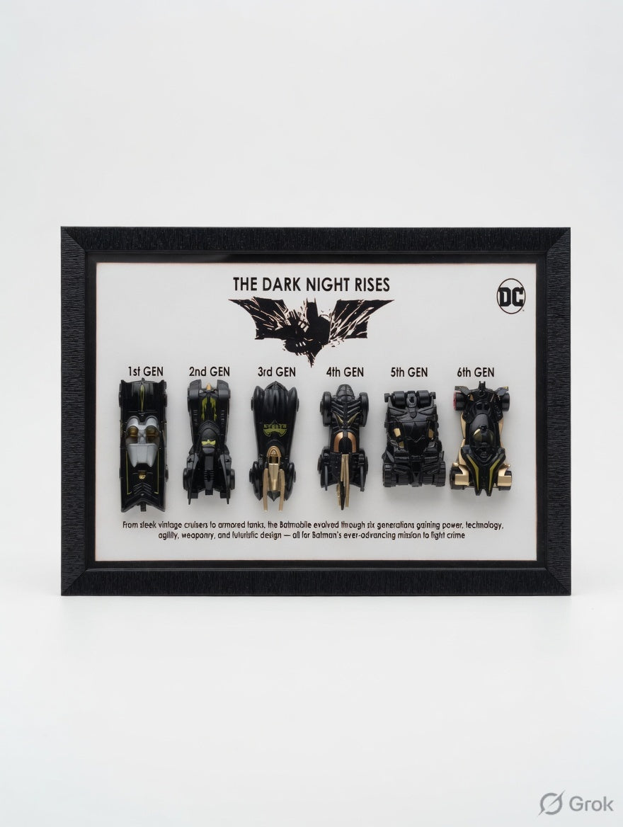 The Dark Knight Rises Batmobile Evolution 6-Generation Diecast Wall Art in Black Frame