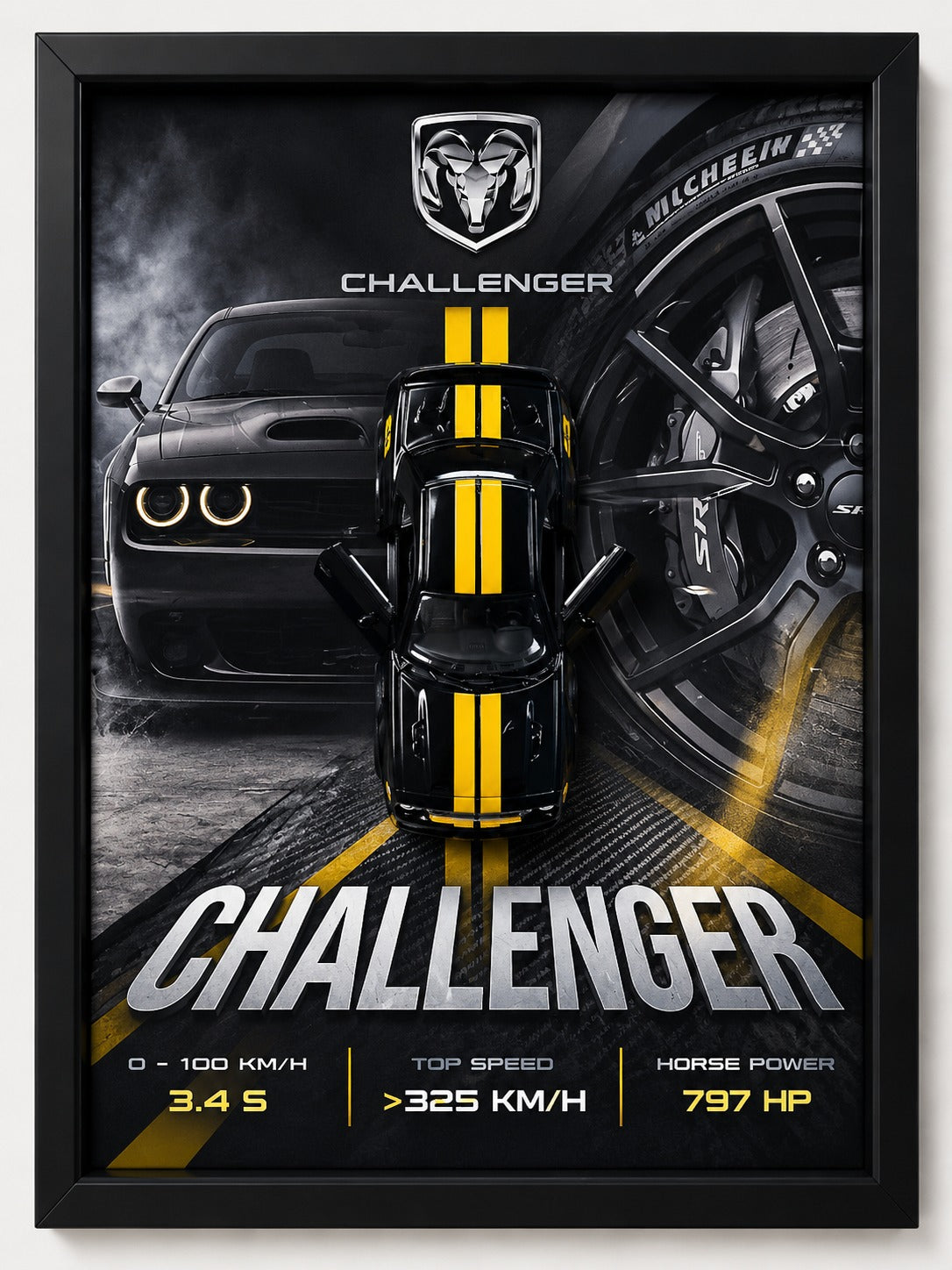 Dodge Challenger SRT Hellcat Wall Art Poster - Black Frame