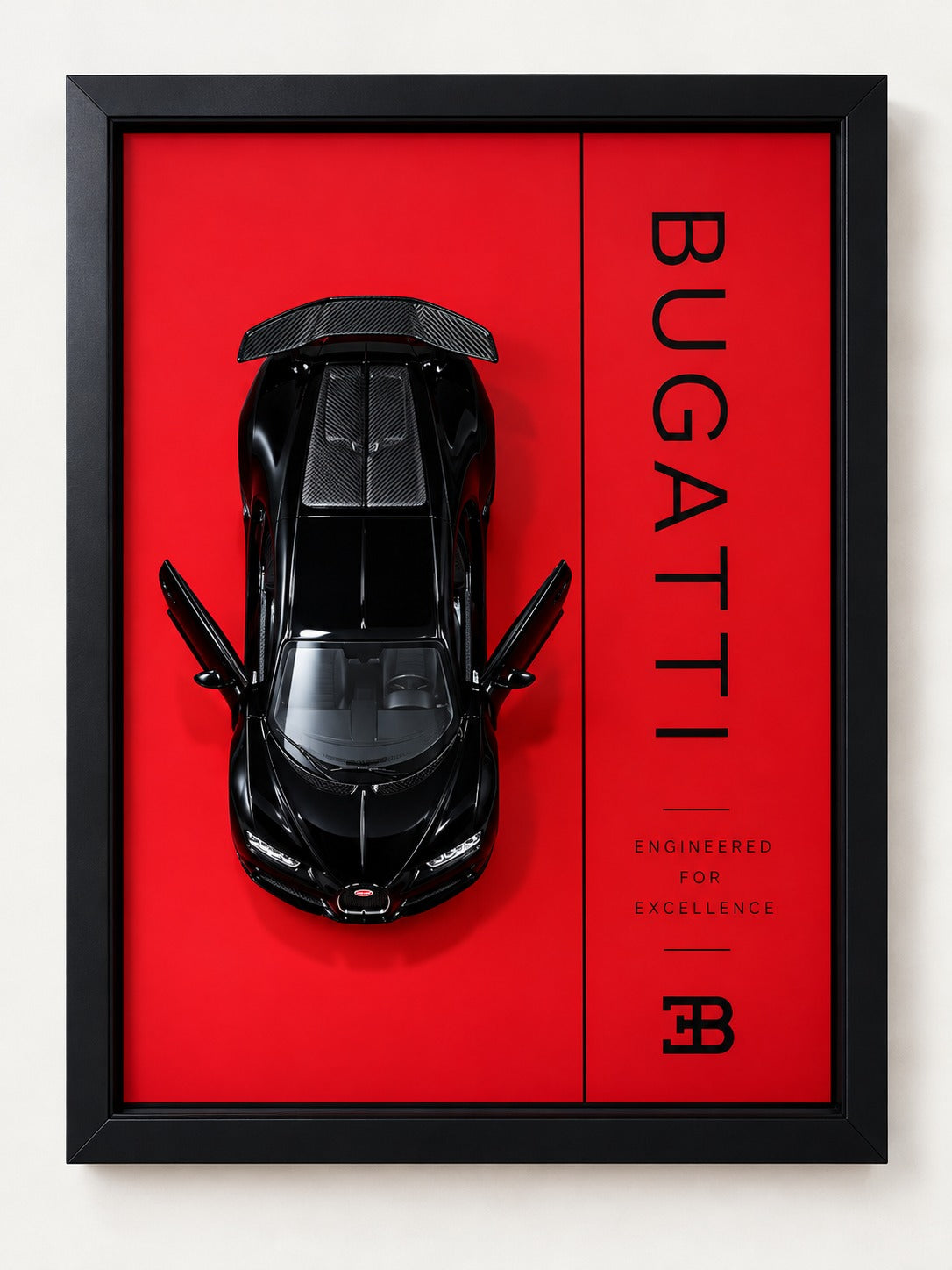 Bugatti Chiron top-view framed wall art on red background