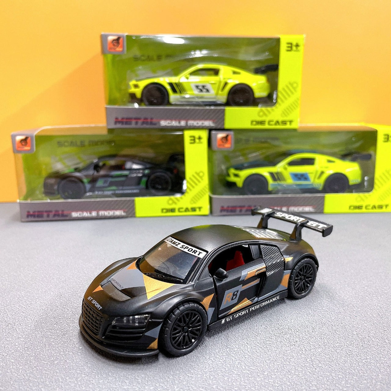 Sports GT Die-Cast Alloy Metal Car for Kids | Openable Doors, Smooth Edege, Shiny Body & Pullback Action | Realistic Look | 1:36 Scale | Neon Green Toy Car for Boys & Girls