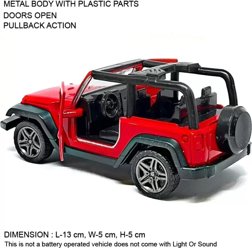 Mahindra Thar Diecast Metal Pullback Toy car with Openable Doors for Kids